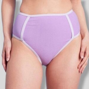 Kona Sol Terry Cloth Bikini Swim Bottoms Medium Coverage HighWaist L NWOT Purple